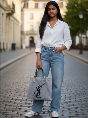 Yves Saint Laurent Rive Gauche Kahala Canvas and Leather Tote Bag